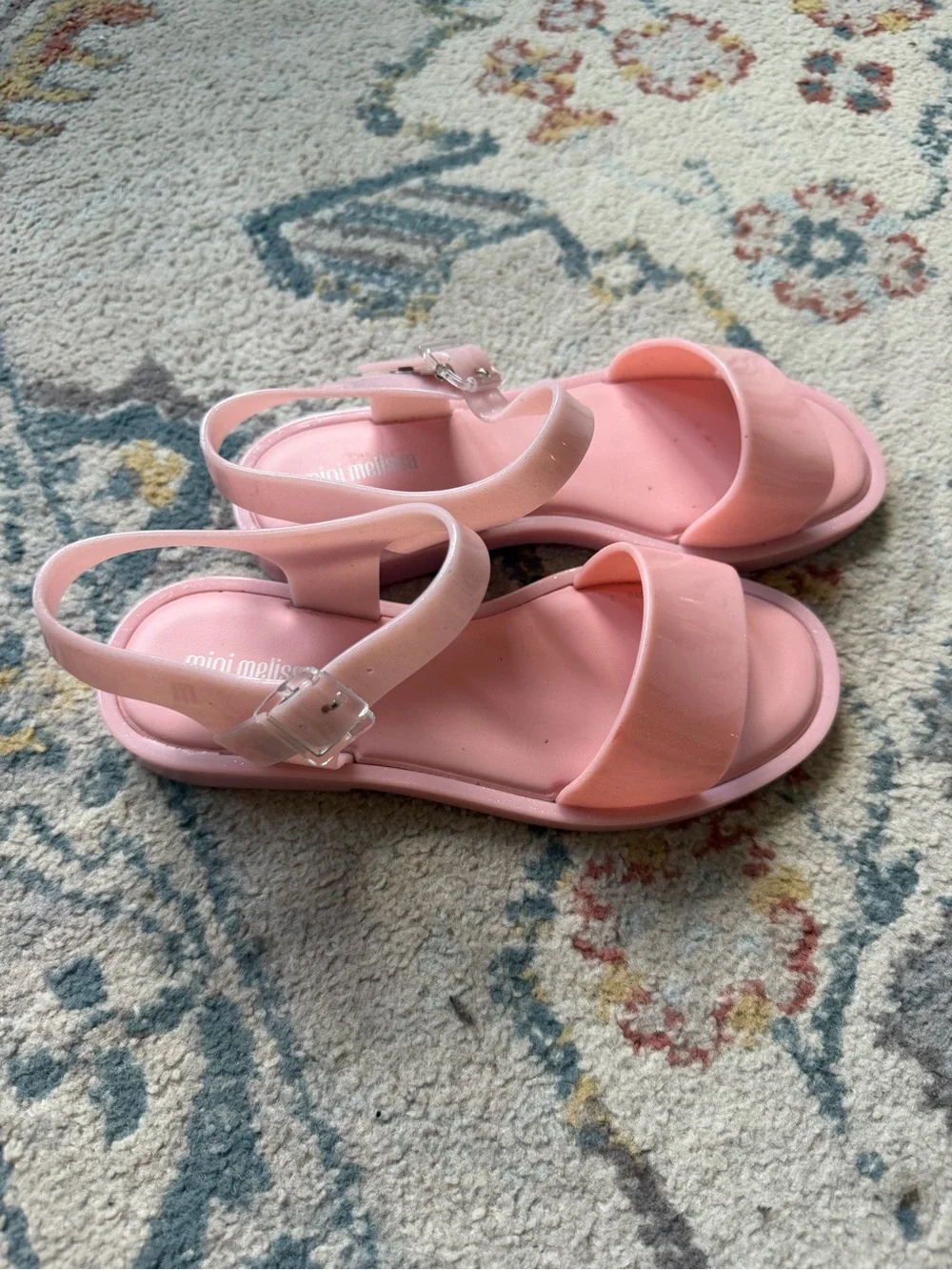 Mini Melissa Girls' Sparkle Pink Jelly Buckle Sandals